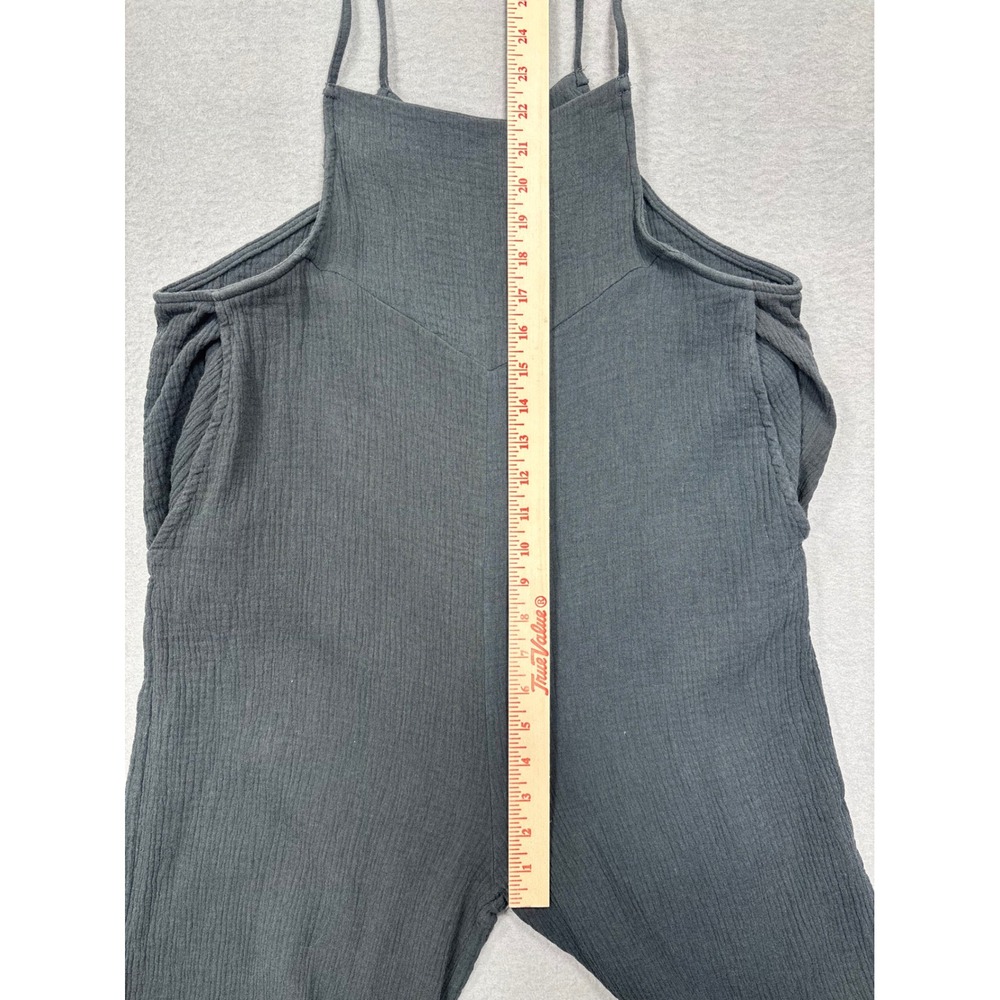 Easel Los Angeles Womens Medium Black Textured Wide Leg Jumpsuit Overalls Cotton - Picture 12 of 14